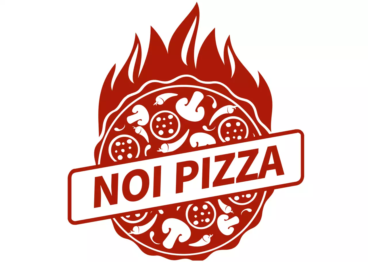 Logo di pizzeria concettuale illustrato in bianco e rosso