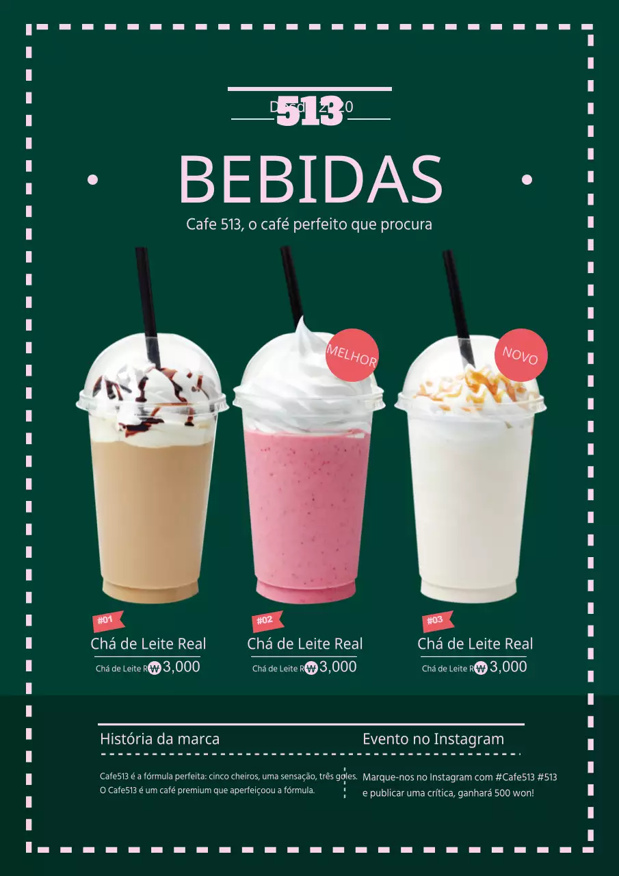 Promova o melhor menu do seu café em verde e cor-de-rosa