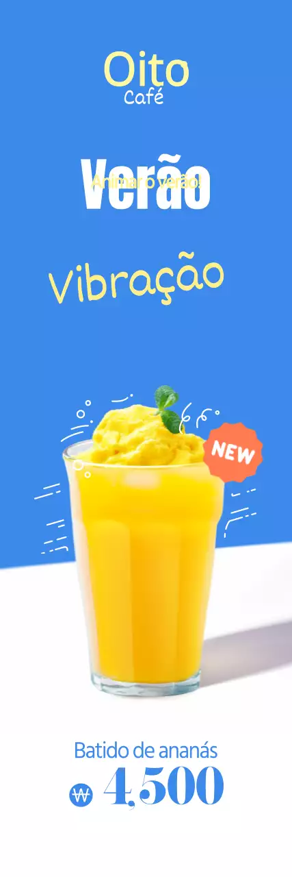 Uma faixa promocional de café de fácil leitura com texto e ilustrações fotográficas de bebidas de verão para um café otto em cores frescas.