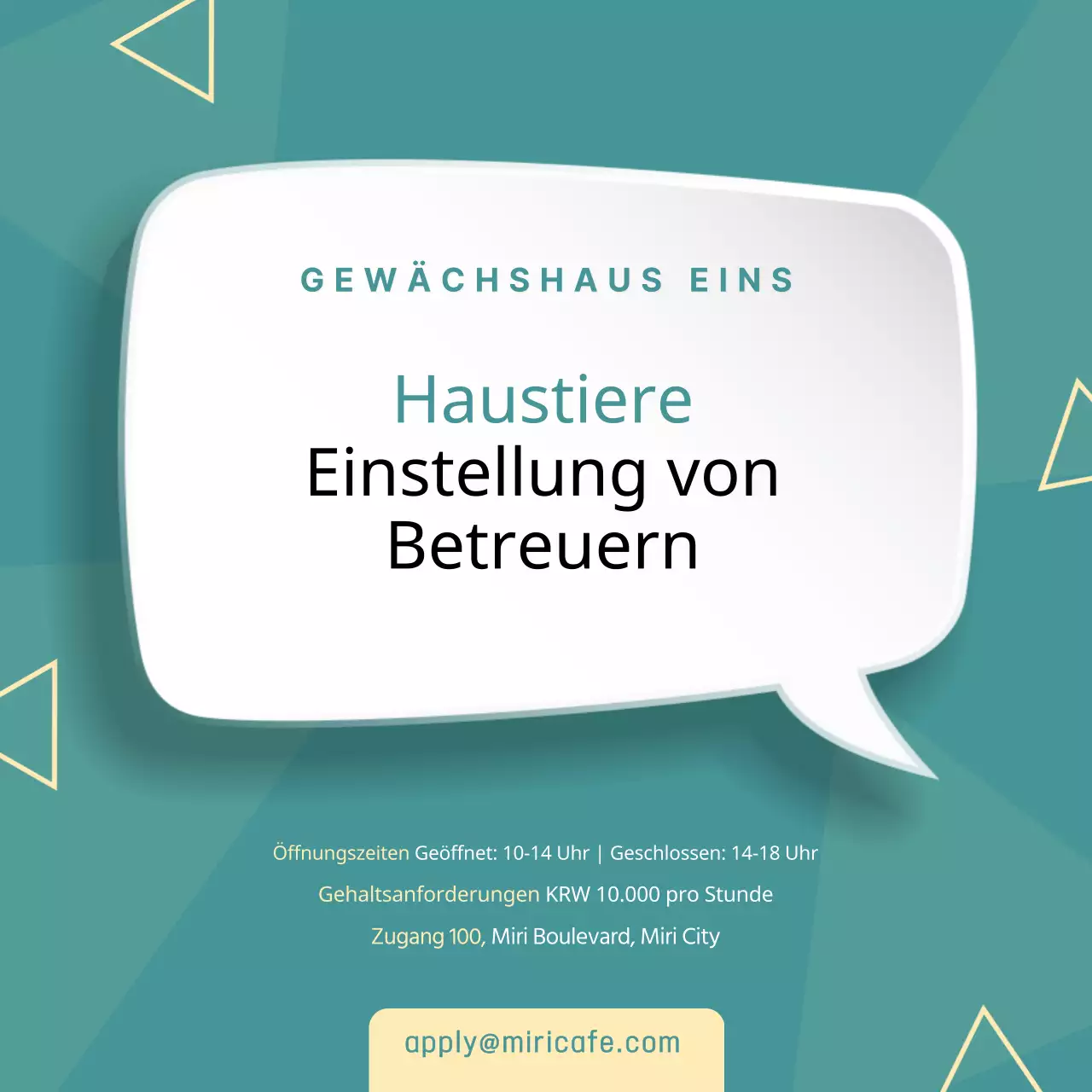 Stellenausschreibung mit türkisfarbenem Hintergrund und Dreiecksmuster V2