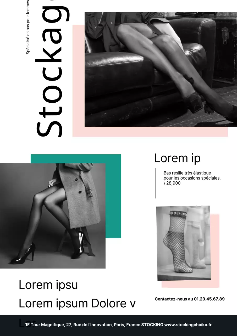 Promouvoir les bas avec une photo en noir et blanc de bas turquoise et rose