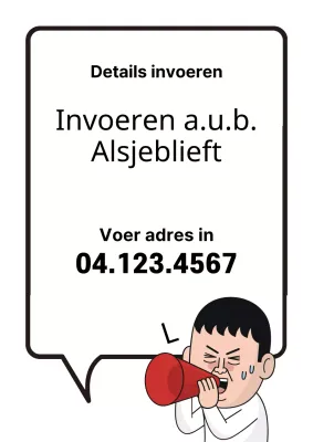 Aankondigingsflyer met zwarte en rode tekstballonnen en lijnillustratie voor zaalwachters