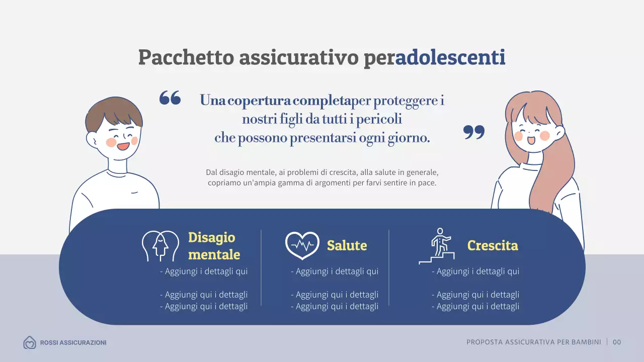 Proposta di assicurazione per bambini con illustrazioni in blu navy