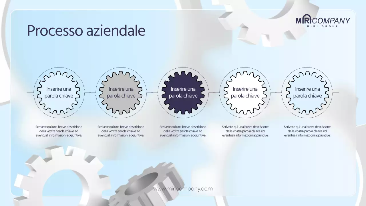 Piano aziendale con ingranaggi 3D in tonalità blu