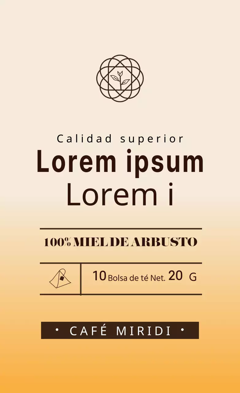 Etiqueta amarilla ilustrada de té de miel de café