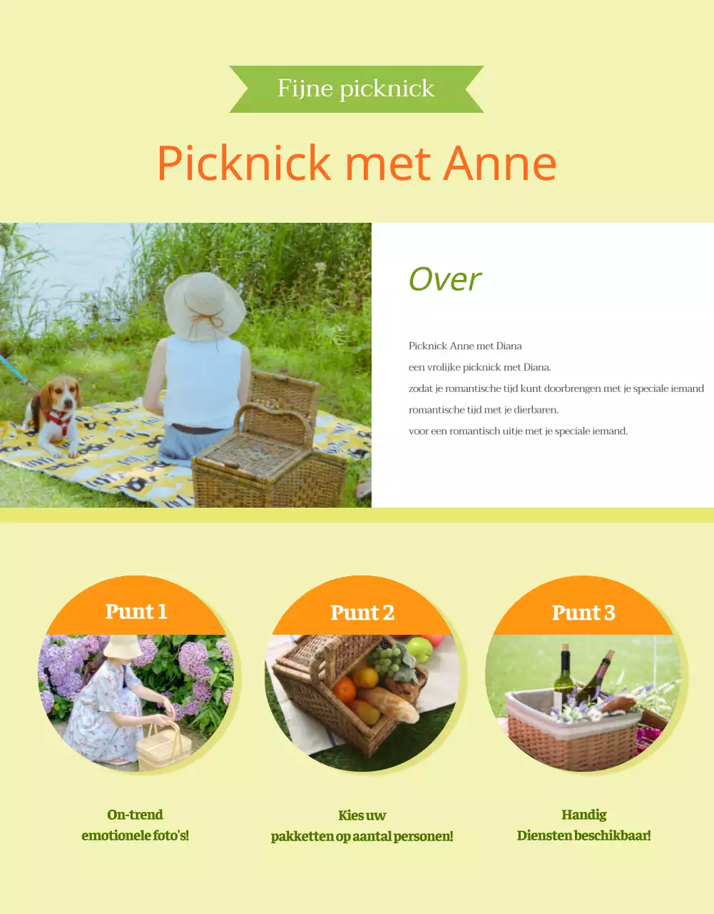 Heldere groene picknickverhuur details