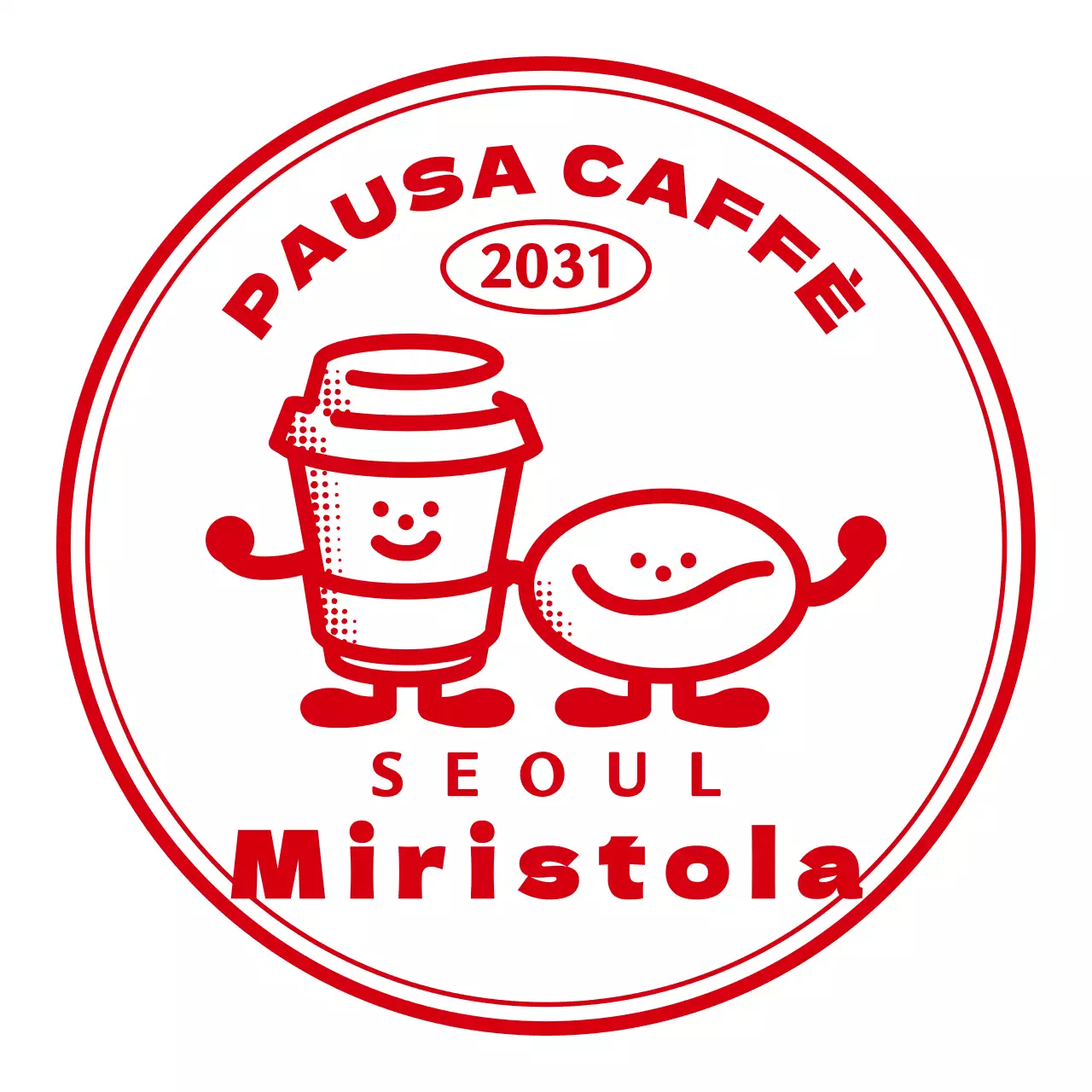 Semplice e carino illustrato emblema logo stile caffè in rosso