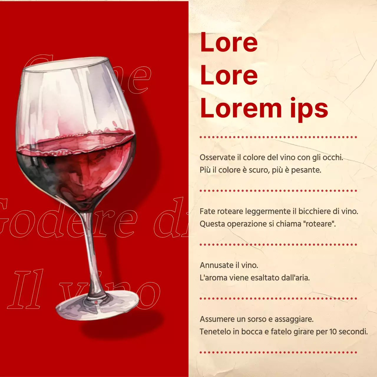 Posta per l'abbinamento del vino vintage con accenti rossi e kaki