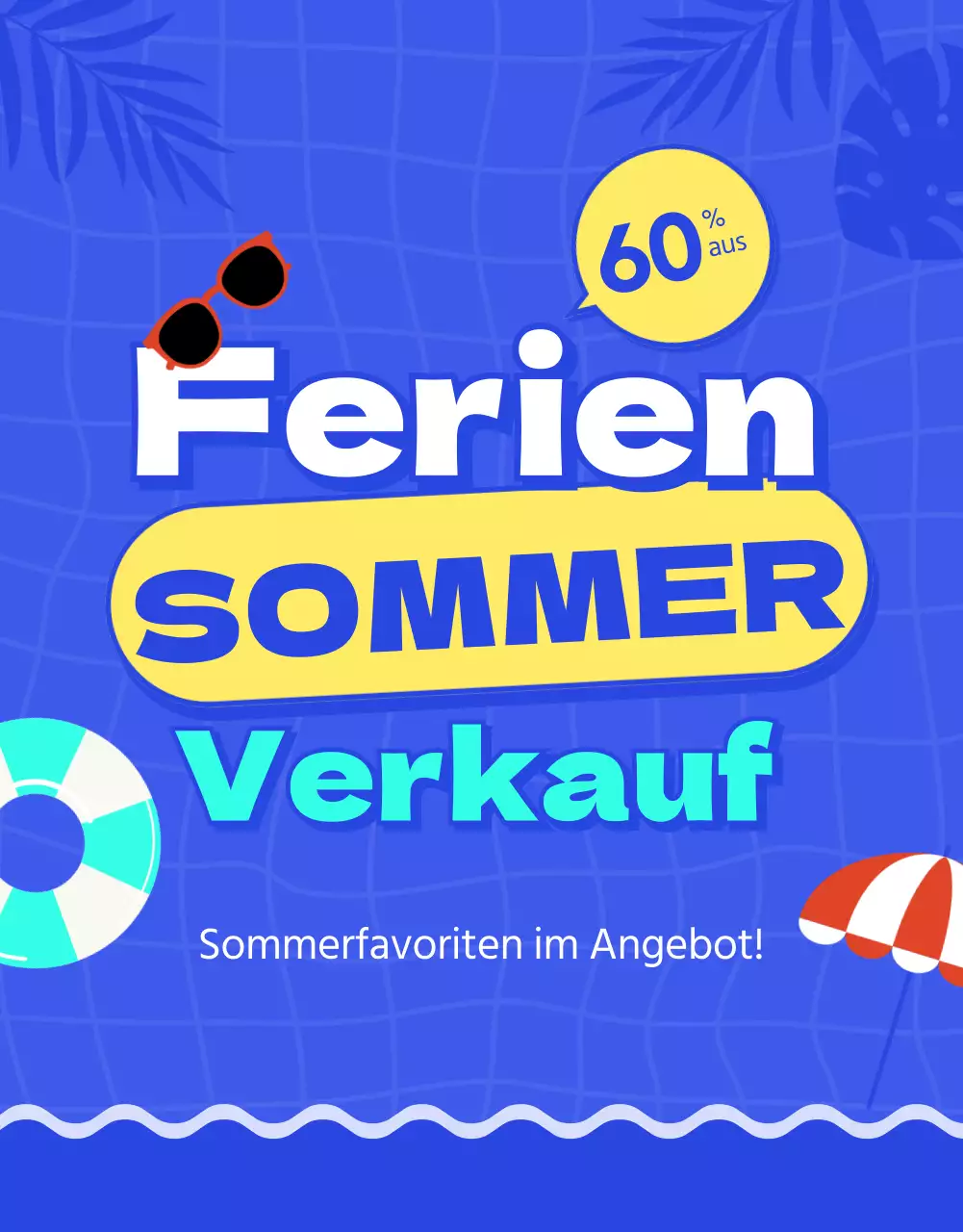 Werben Sie für Ihren Sommerschlussverkauf mit blauen und gelben Farbtupfern