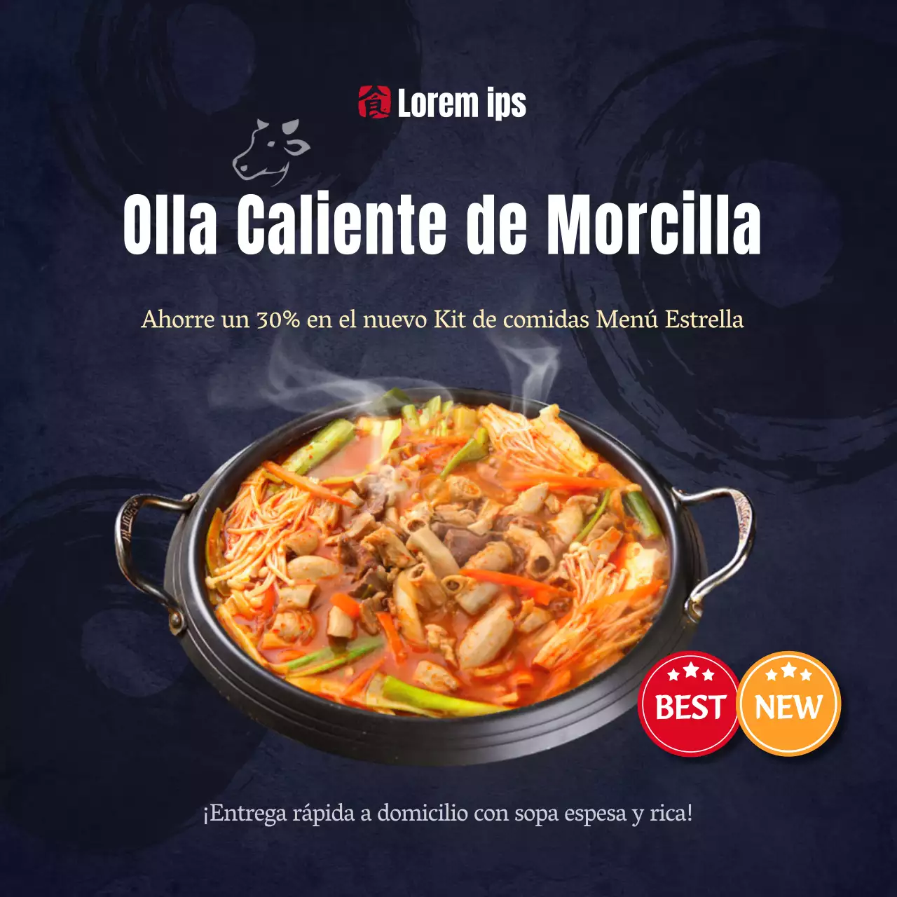 Promocionando el lanzamiento de un kit de menudencias en tono azul marino y aspecto tradicional.