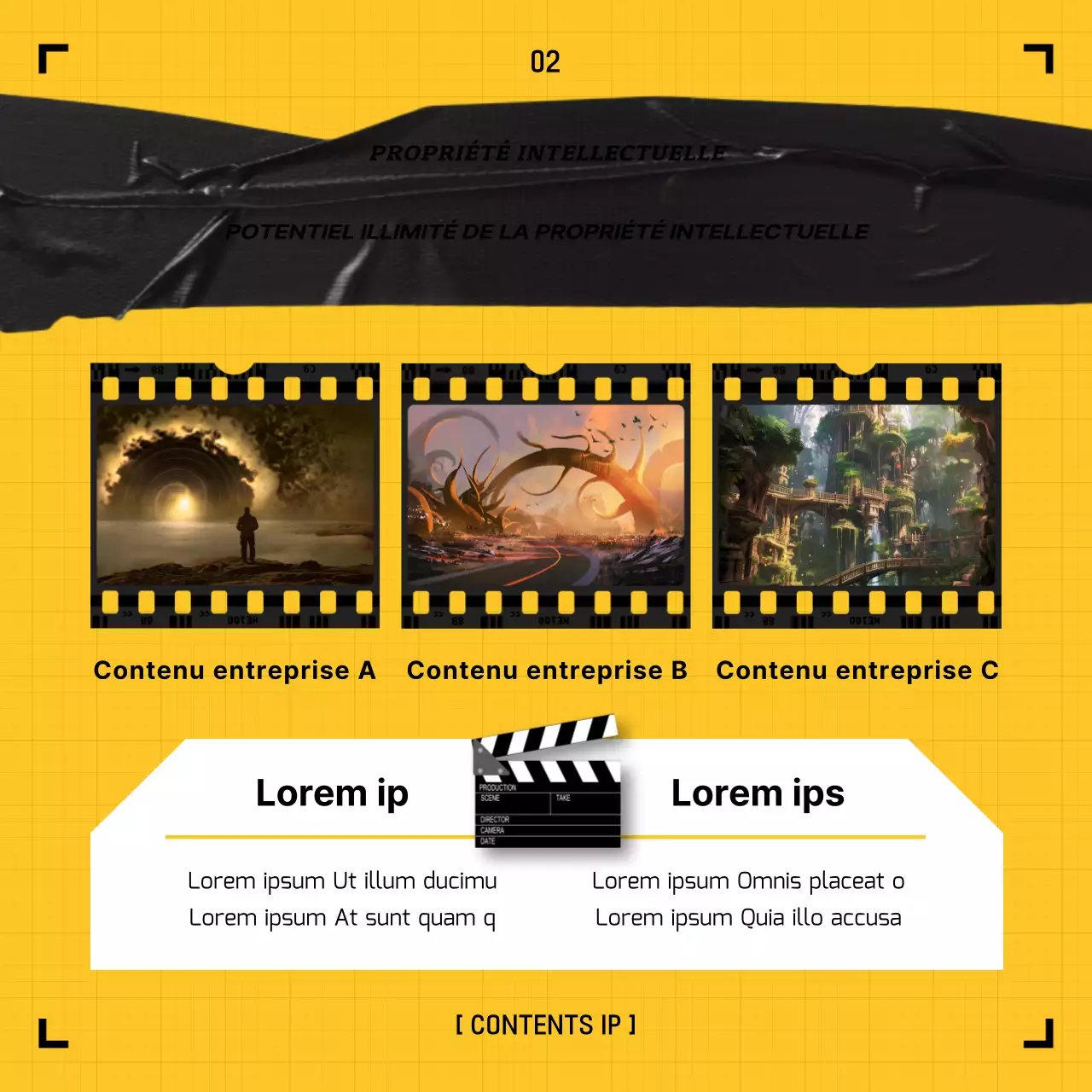 Concept de bande vidéo jaune et noire IP Copyright