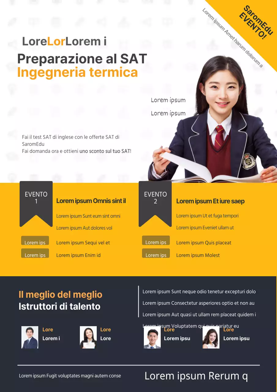 Promuovete i prossimi corsi della vostra scuola con una foto di studenti in blu e nero.