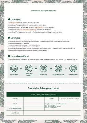 Formulaire de retour d'échange vert sur fond de feuille végétale