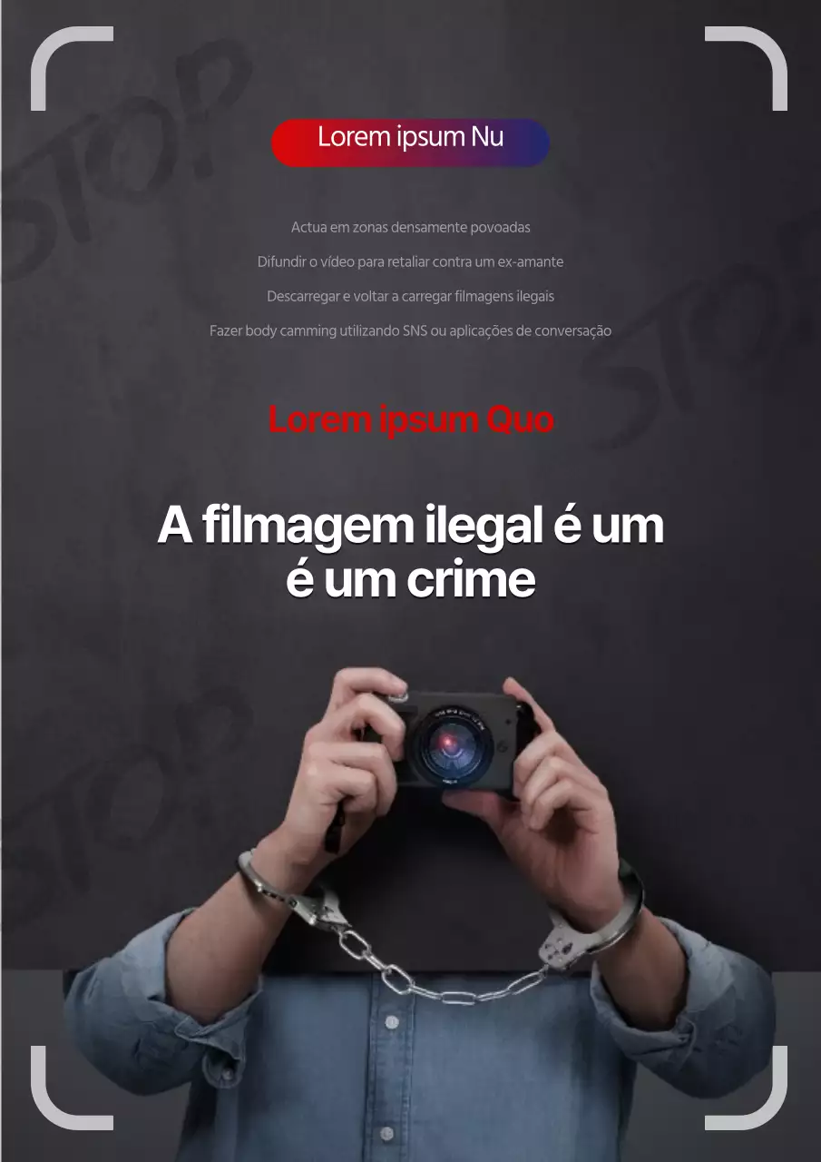 Aviso de participação de crime com uma fotografia de uma pessoa com algemas pretas