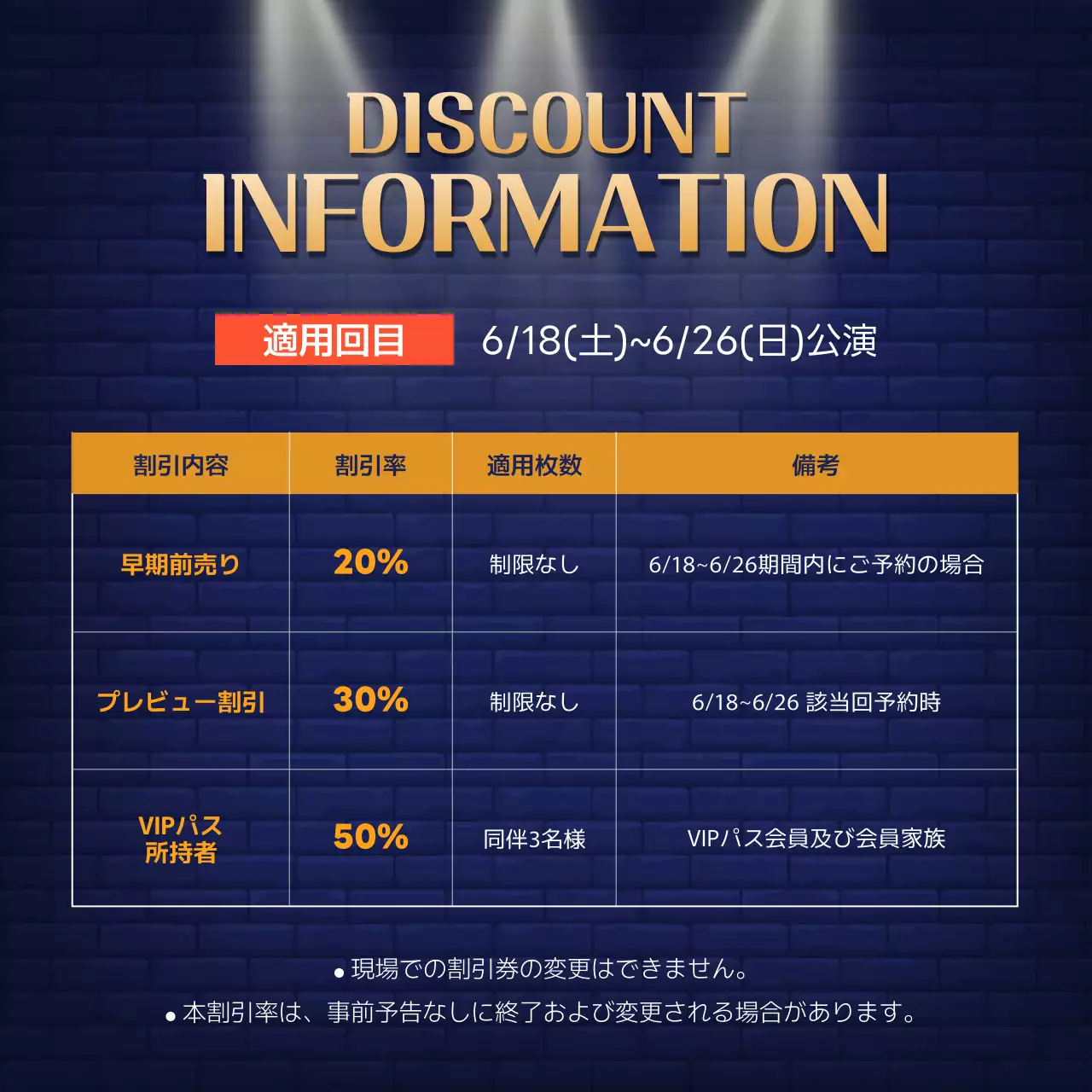 藍色のポスターが集まったミュージカル割引プロモーション