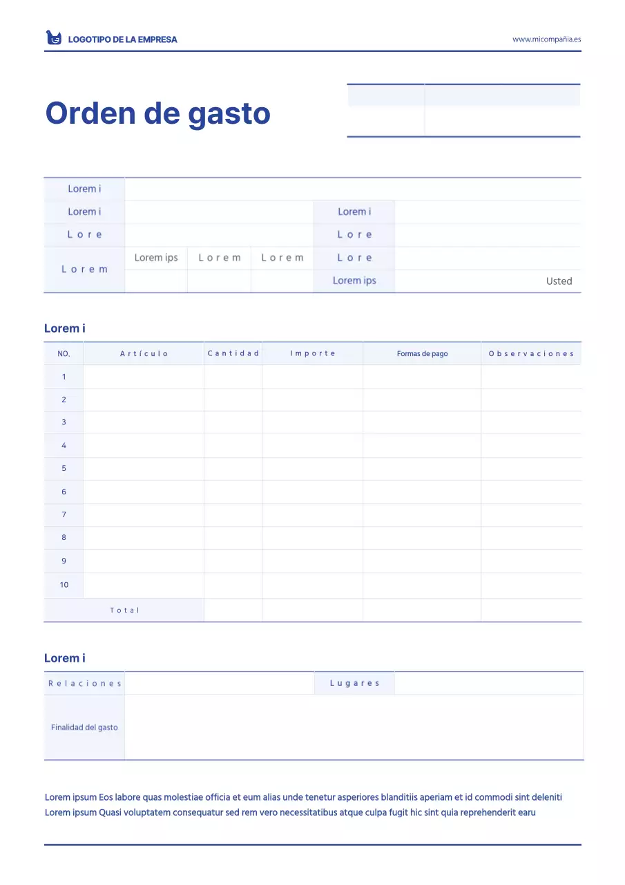 Libro de gastos sencillo en blanco y azul