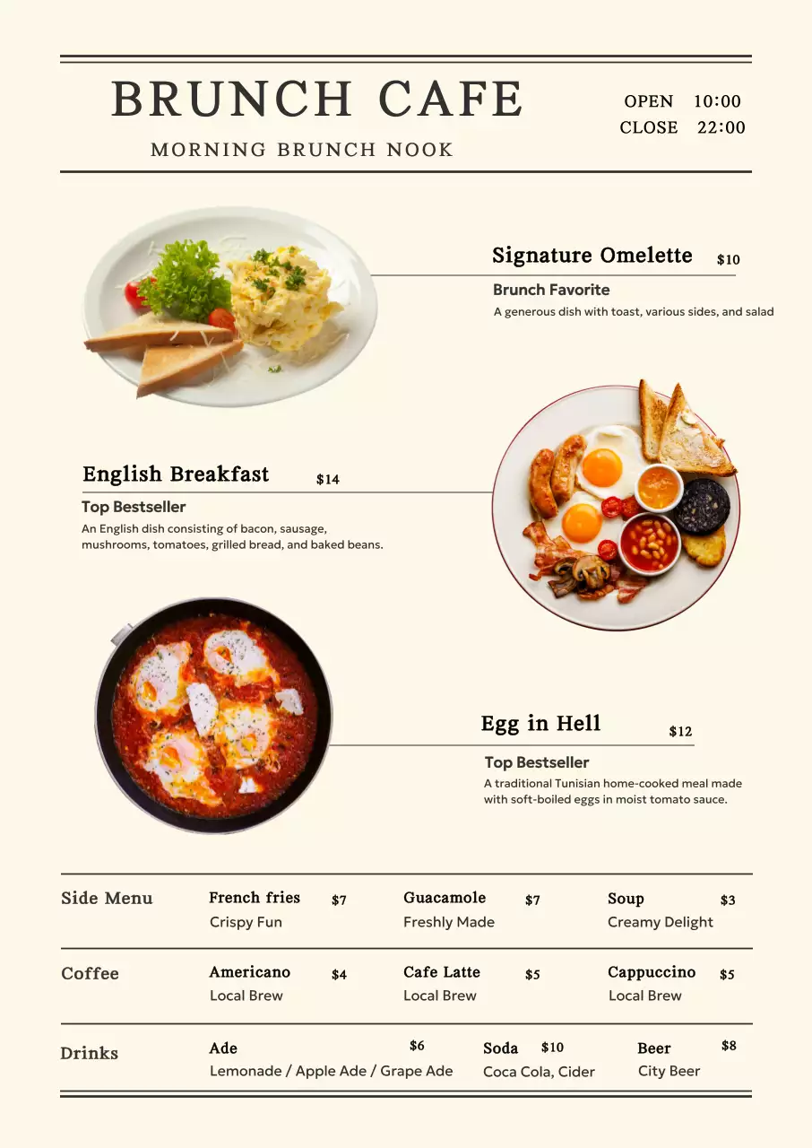 Beige Classic Brunch Menu Poster