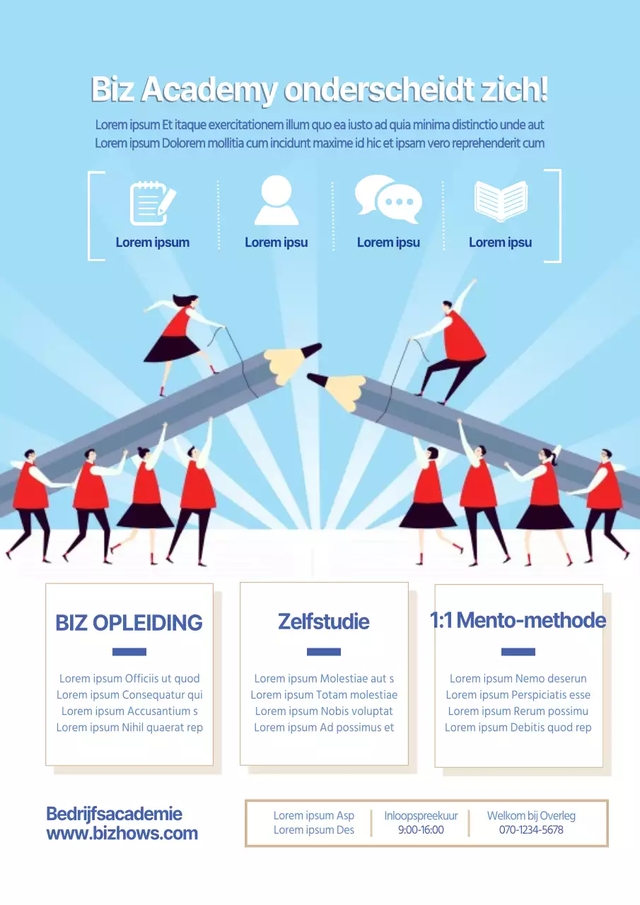 Promoot je school met een illustratie van studenten in het blauw