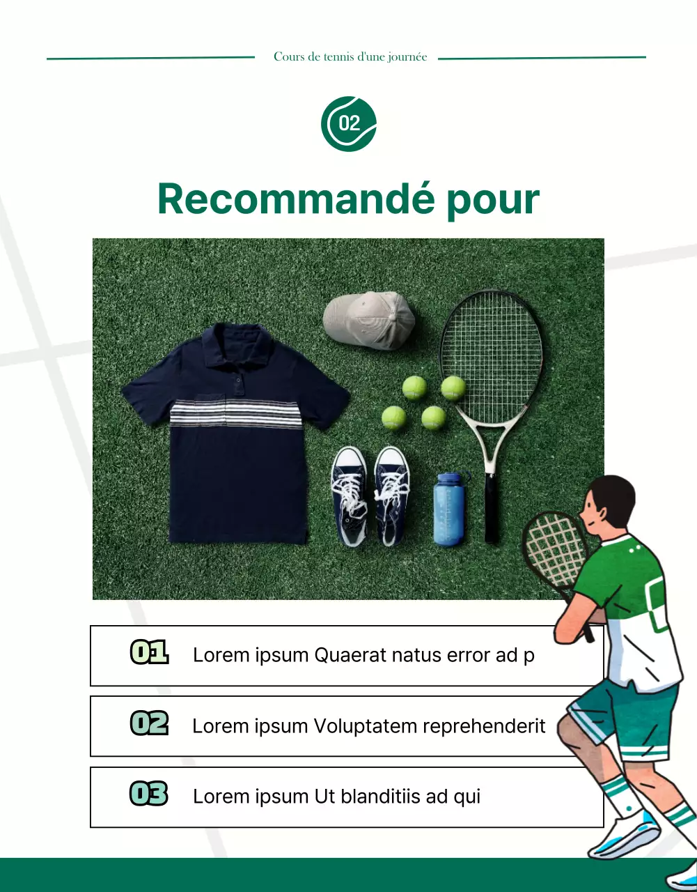 Détails de la carte journalière green modern tennis