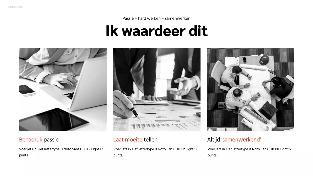 Portfolio presentatie in oranje en zwart