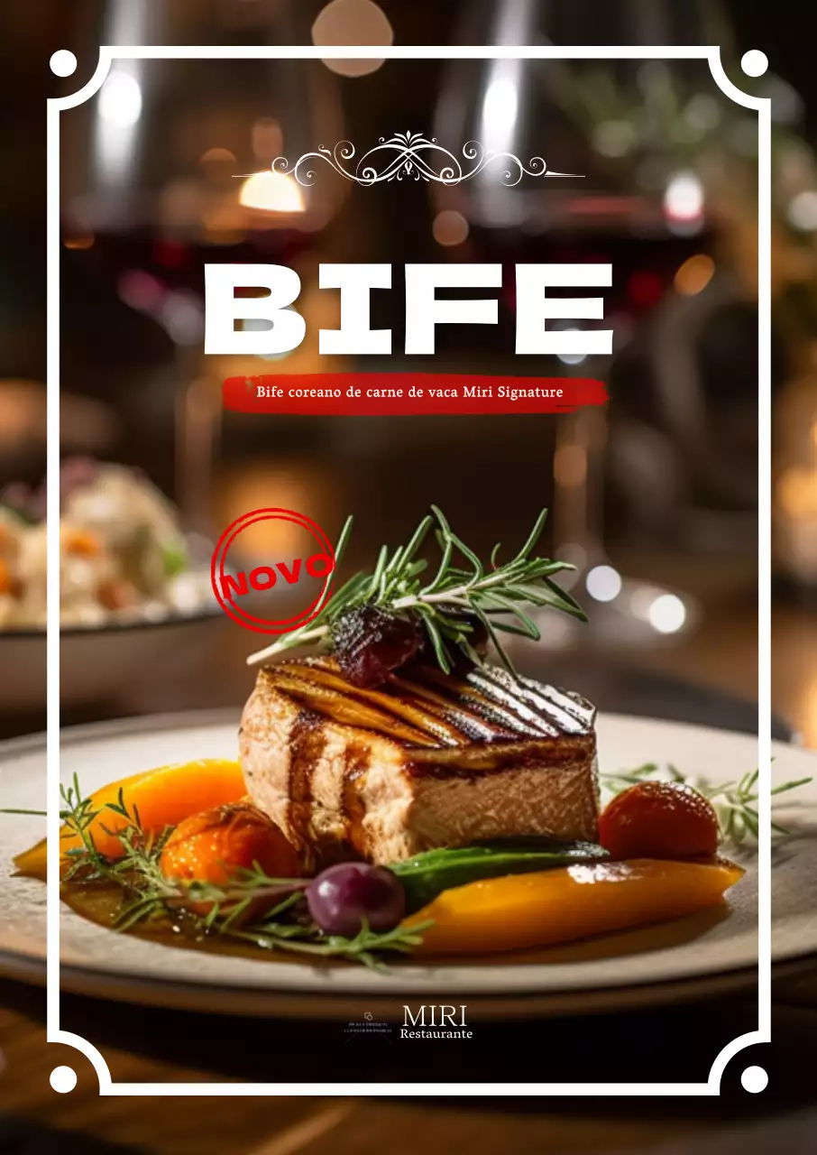 Uma introdução sensual ao menu com fotografias a branco e vermelho de bifes de fazer crescer água na boca
