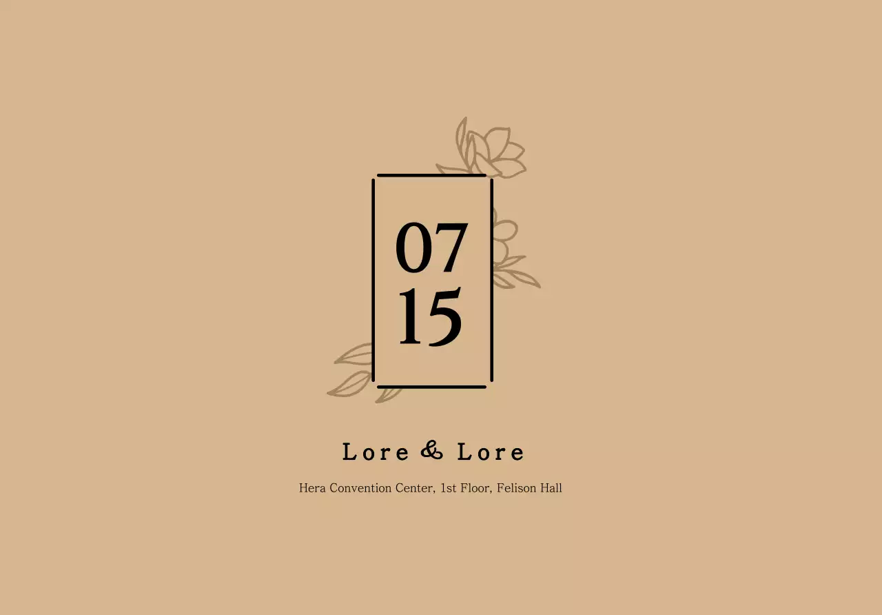 Wedding invitation postcard envelope with text and square flower frame