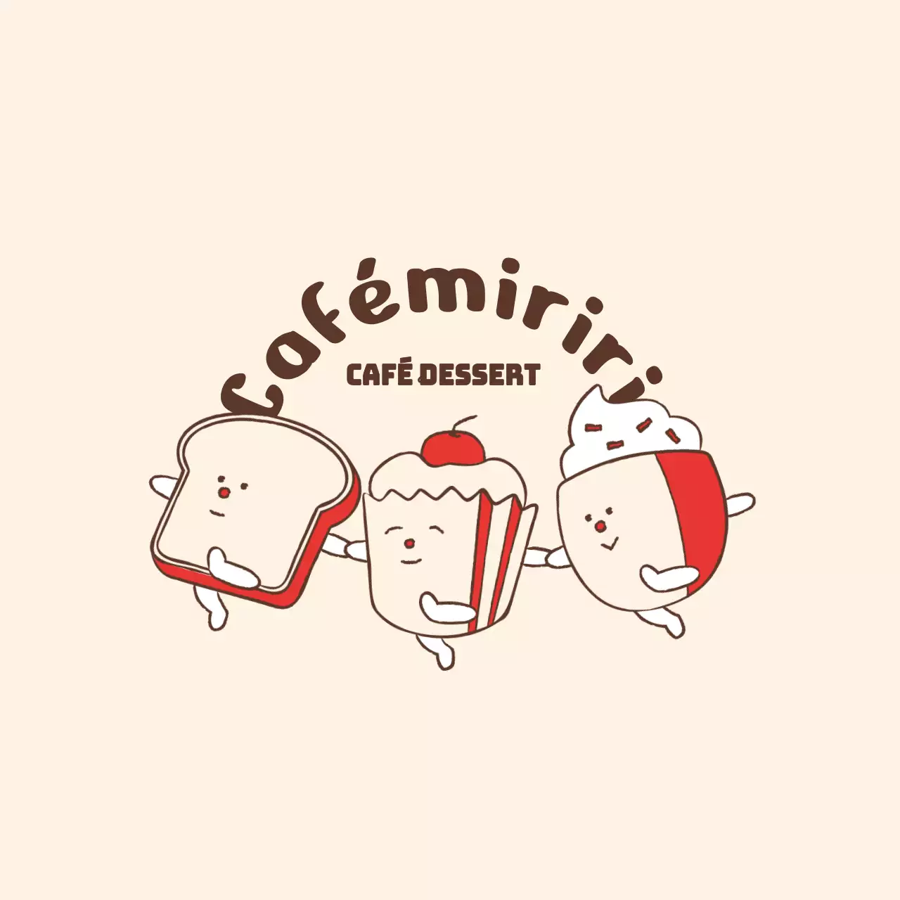 Leuke cafe merchandise met beige en rode cafe food karakters