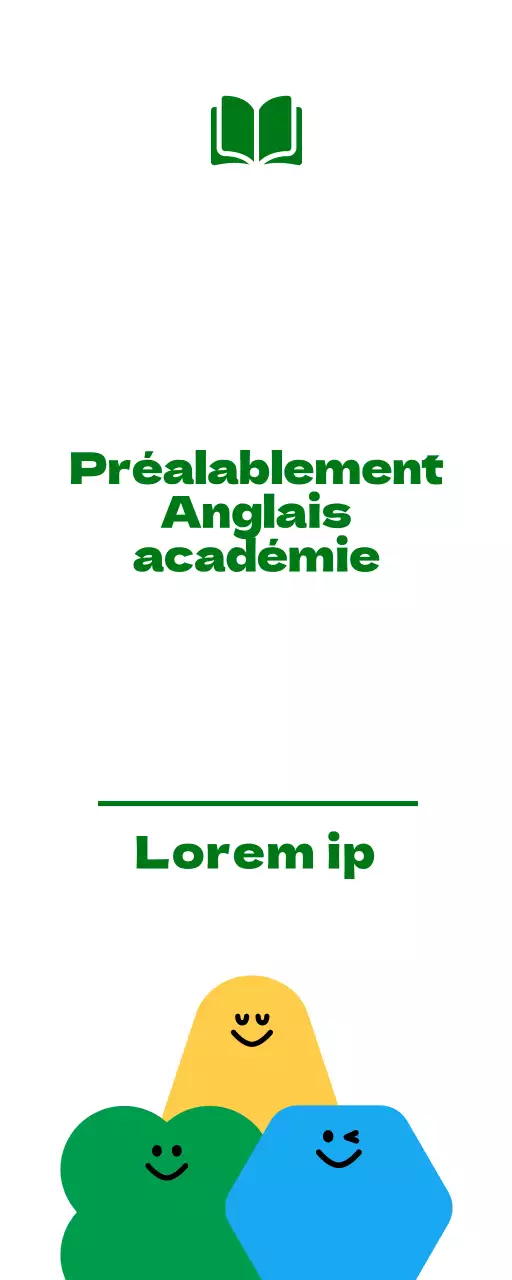 Pour la promotion d'une école de langue anglaise pour les élèves de l'école primaire, avec une jolie illustration de personnage de bande dessinée verte et jaune.