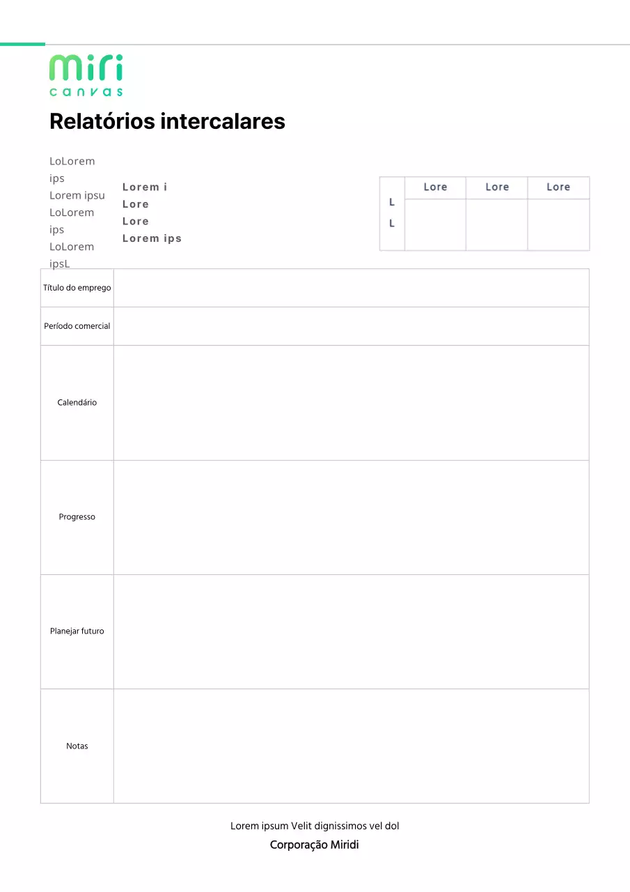 Formatação básica de documentos de relatórios intercalares simples