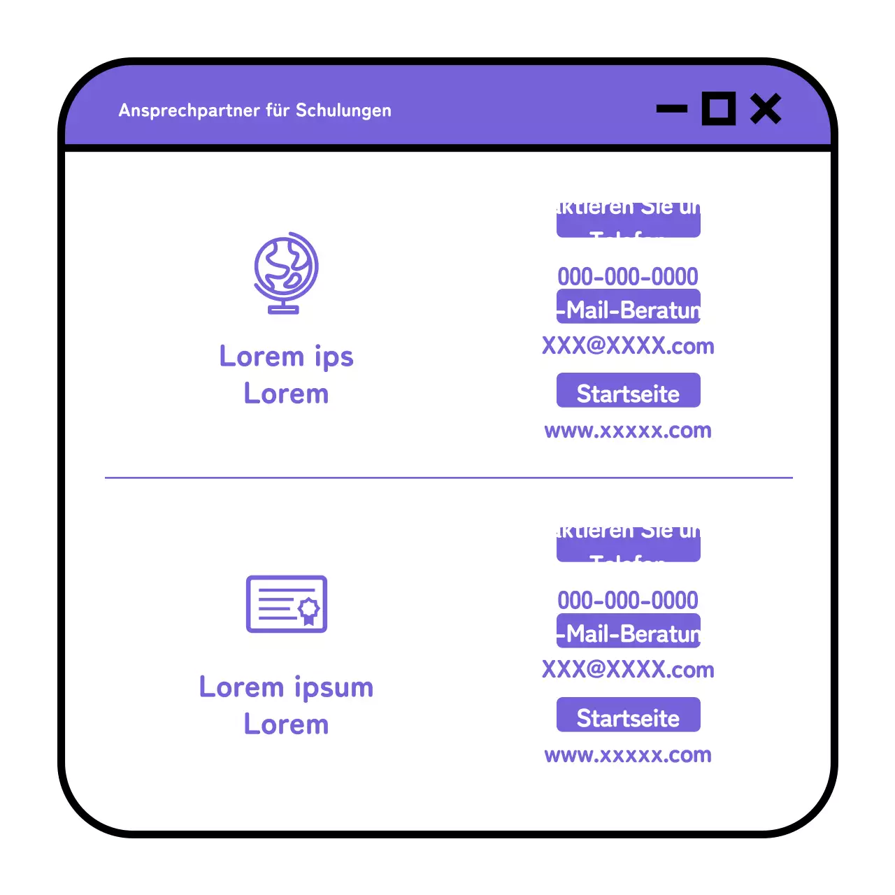 Ein einfaches gelbes und lilafarbenes Werbemittel für eine Unternehmerschule