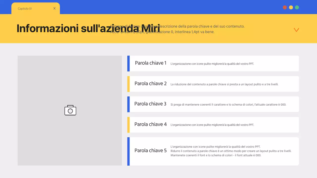 Una semplice carta intestata blu e gialla