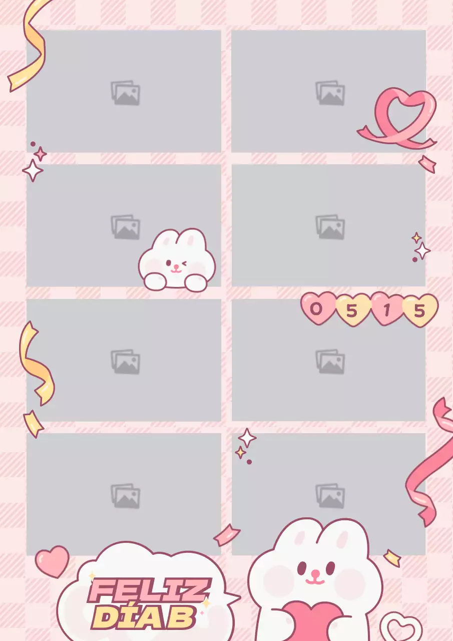 Marco de fotos con collar de simpáticos conejitos rosas y amarillos