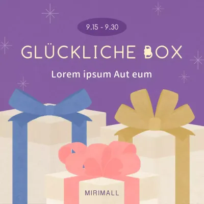Werbung für eine kitschige lila-beige Lucky Box-Veranstaltung