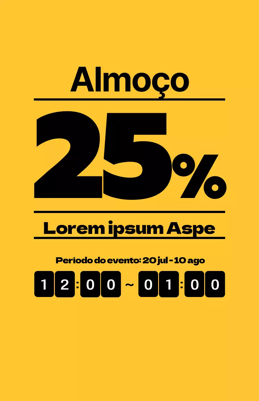 Promover ofertas de almoço com texto preto contrastante sobre um fundo amarelo