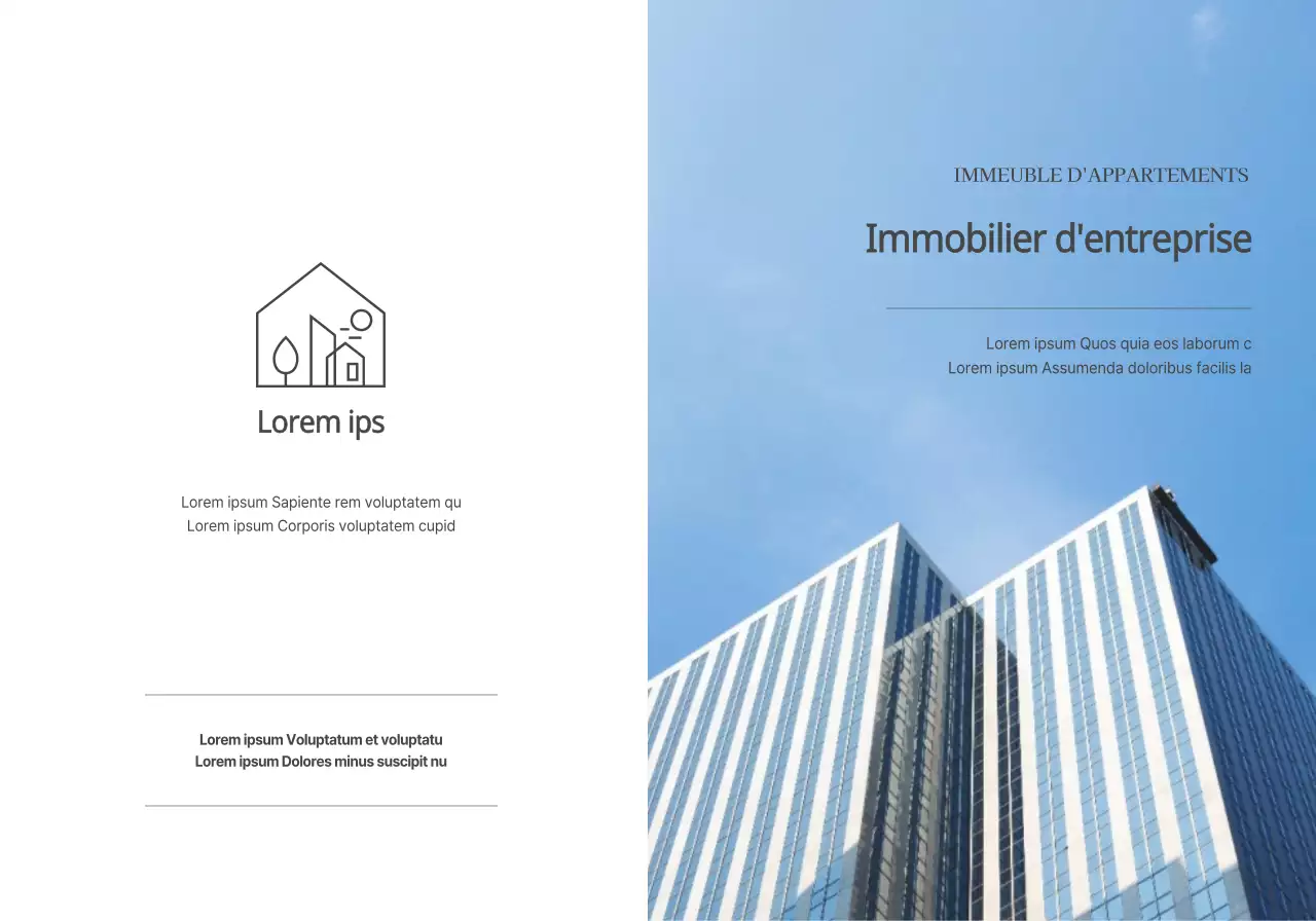 Un biz simple avec du texte et des images en gris foncé pour promouvoir l'immobilier.