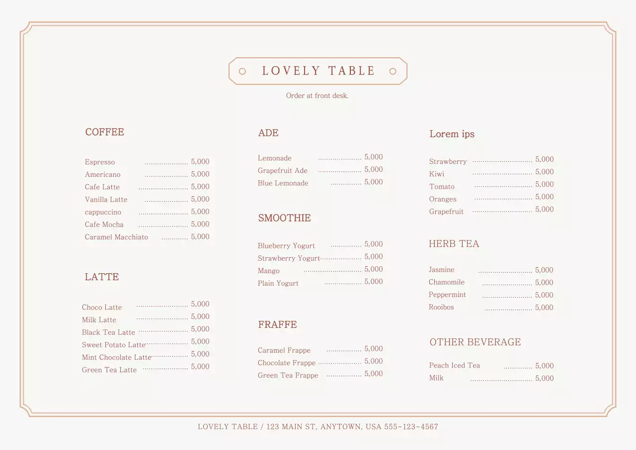 Modern Cafe Menu