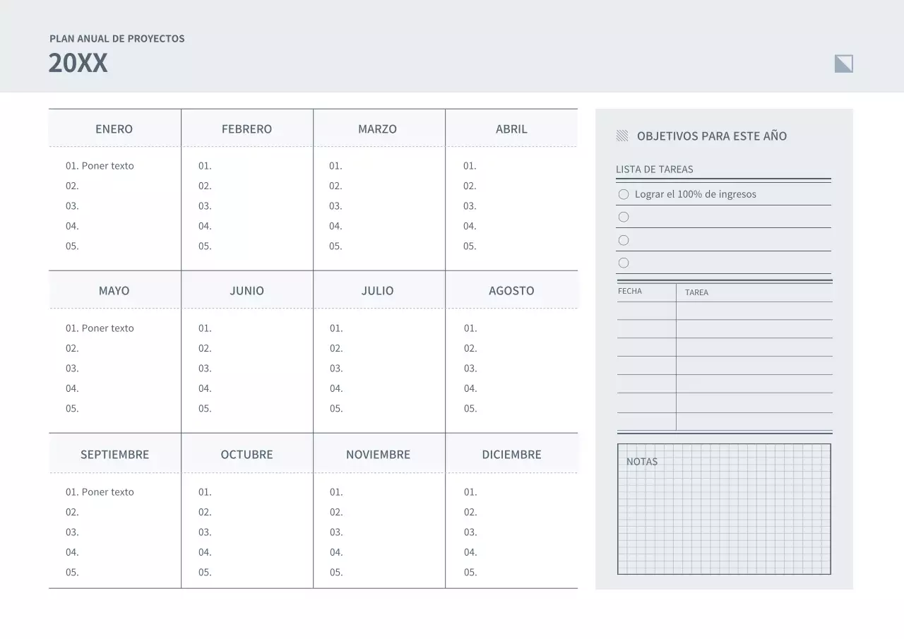 Cuaderno digital planificador de proyectos de estética navy y sencilla