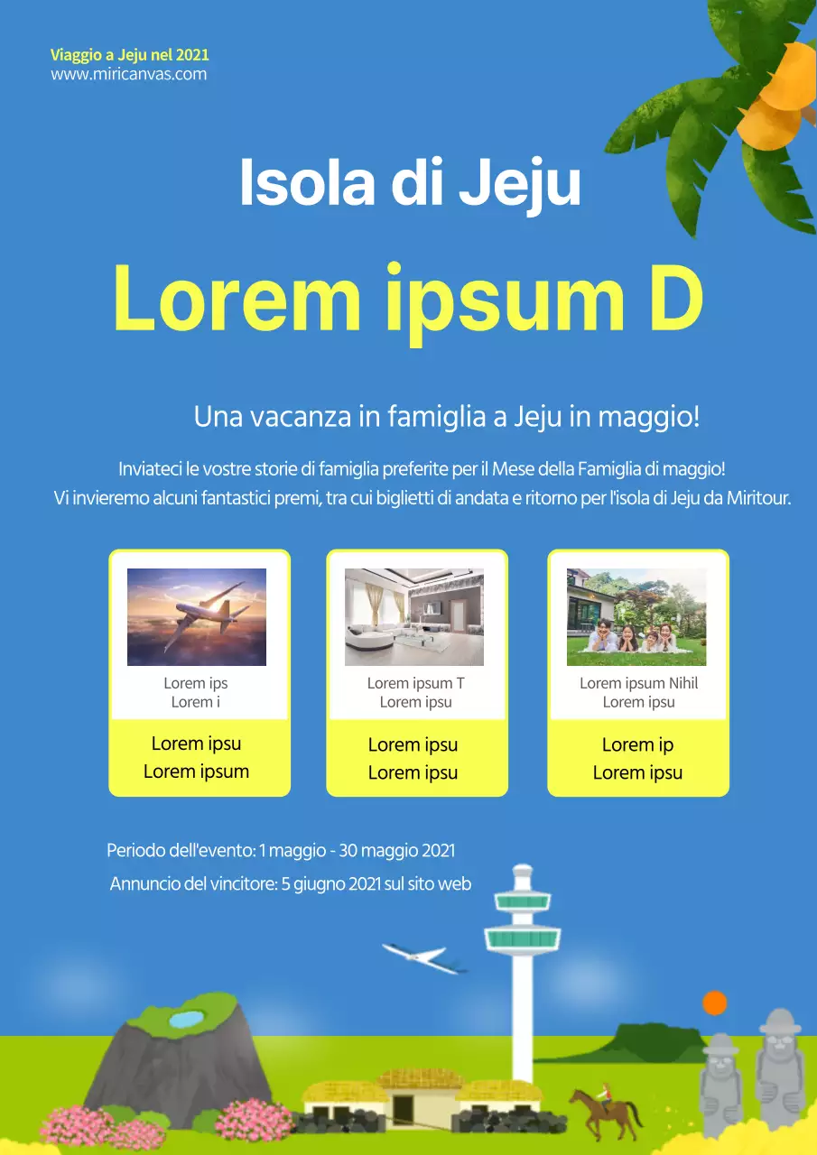 Pagina dell'evento di viaggio per famiglie di Okinawa verde-blu