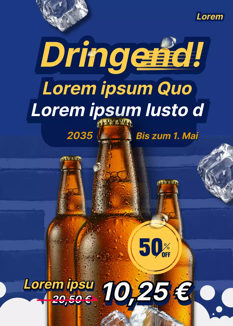 Ein Verkauf von kaltem Bier in Marineblau und Gelb