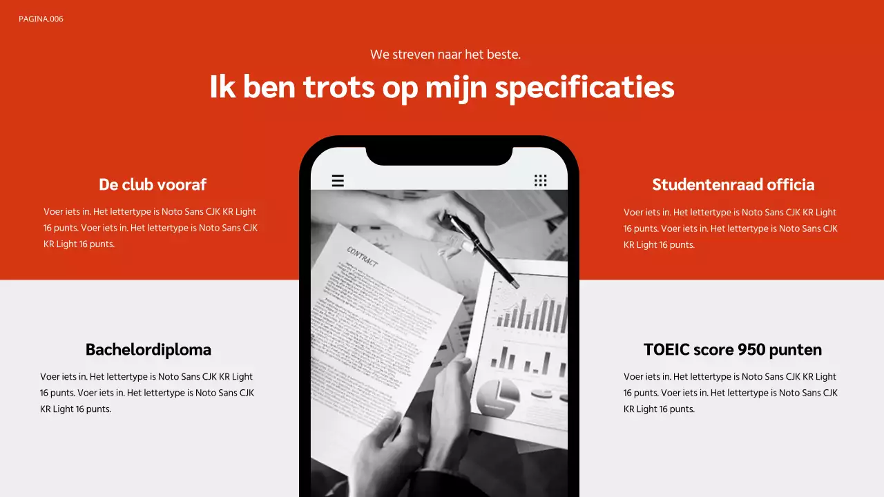 Portfolio presentatie in oranje en zwart