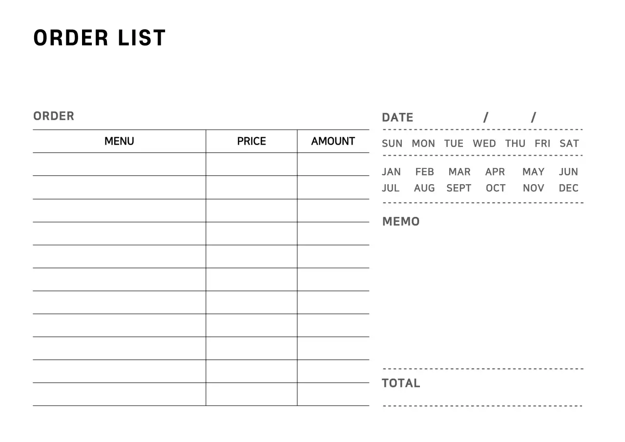Black Minimal Order Checklist Poster