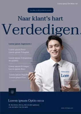 Strakke webposter voor advocatenkantoor in marineblauw en grijs