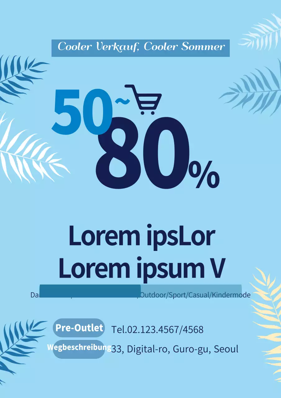 Werben Sie für einen Sommerschlussverkauf mit einer blauen botanischen Blattillustration