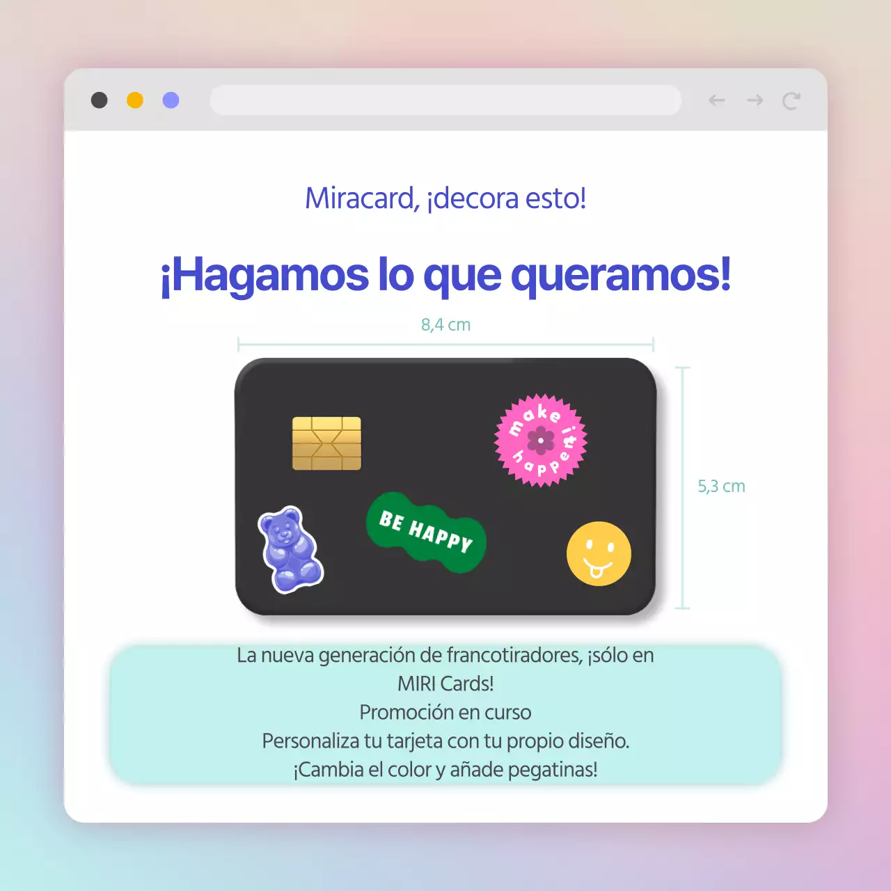 Ofertas de tarjetas de crédito en un concepto de pantalla web con degradados púrpura y menta