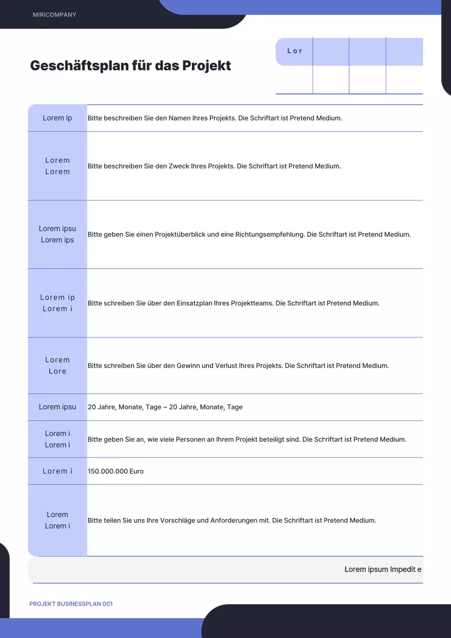 Schwarzer und blauer, runder, einfacher Konzept-Businessplan für ein Projekt