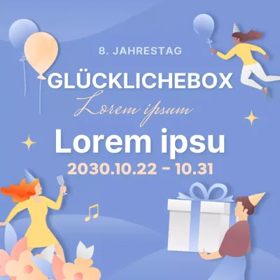 Werbung für die blau-gelbe Fantasie-Glücksbox-Veranstaltung