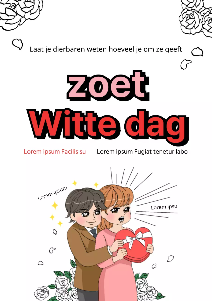 Schattige Witte Dag flyer in wit en roze