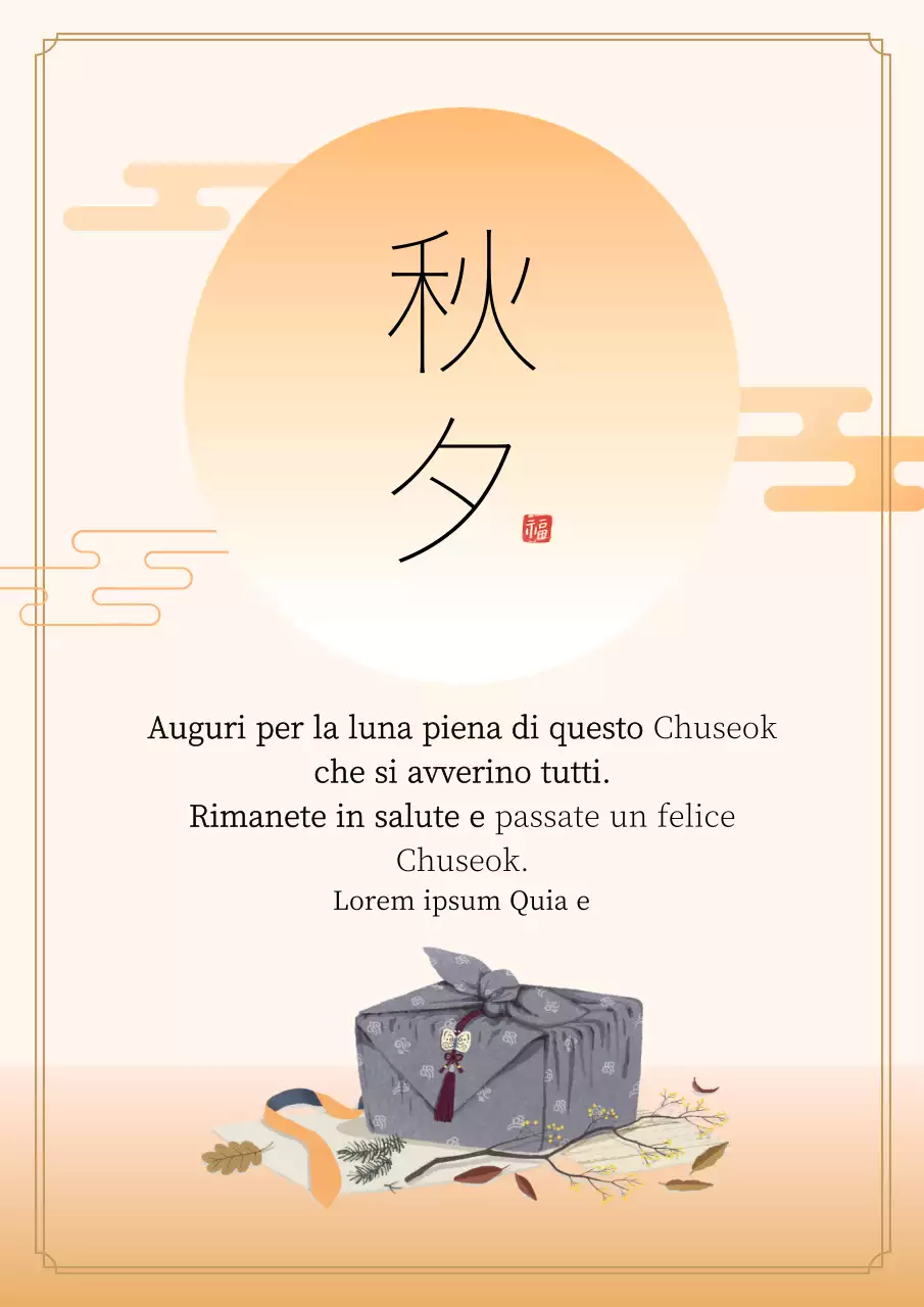 Messaggio di auguri Chuseok in arancione e giallo