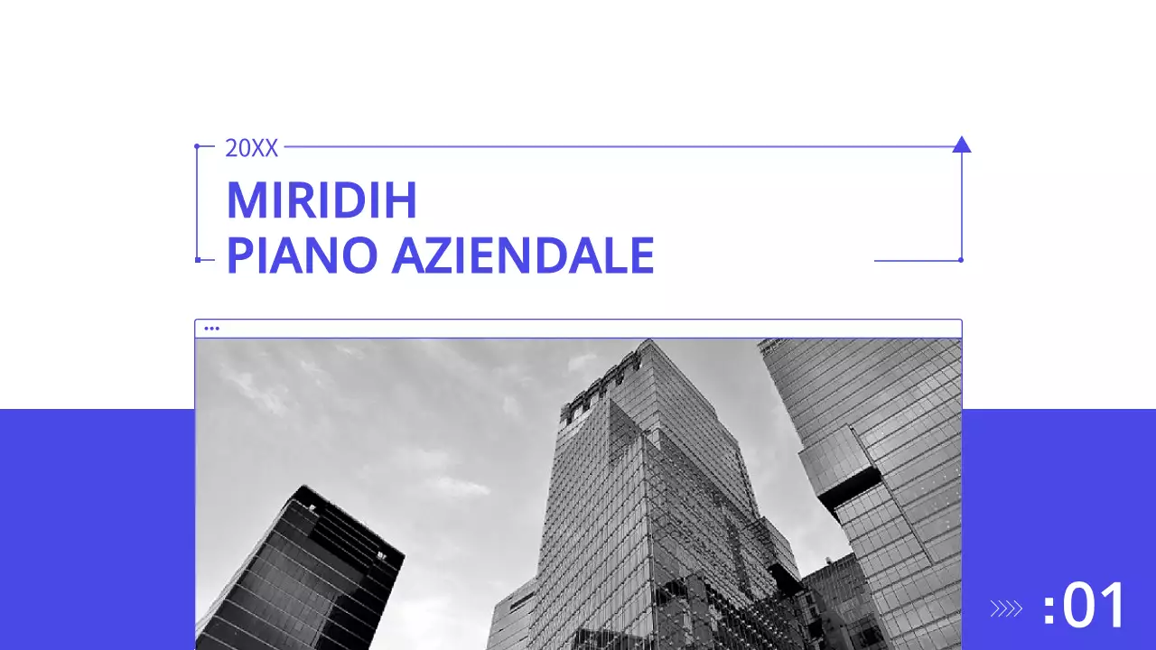 Presentazione aziendale del piano d'impresa pulito in bianco e blu PPT