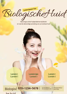 Promoot een winkel voor huidverzorging in de lente met een felgekleurde foto van een vrouw die haar gezicht wast.